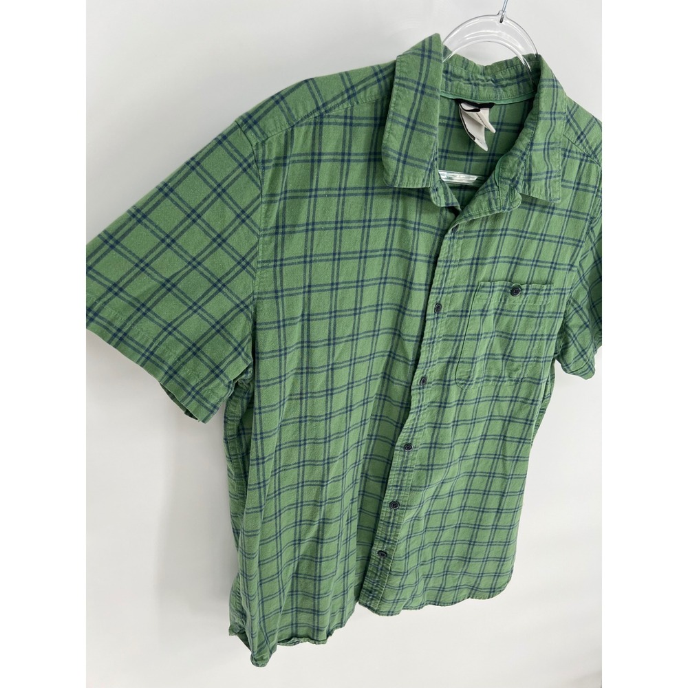 THE NORTH FACE Button Down Shirt Mens Large Green Plaid Hemp Blend Short Sleeve - Picture 10 of 13